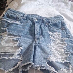 American Eagle Outfitters Light Blue Ripped Jean Shorts